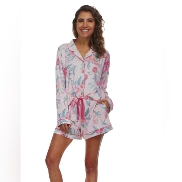 Flora pijamas set long sleeve with shorts Large - Picture 1 of 3